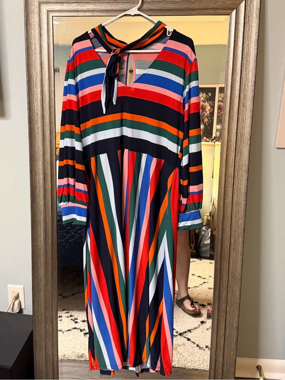 Eloquii Striped Tie-Neck Midi Dress